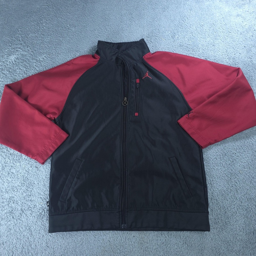 Jordan Jacket Boys Large 16/18 Black Red Colorblock Fleece Lined Full Zip Track